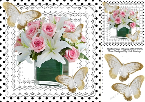 pretty black polka dot & lace 8x8 frame with pink roses