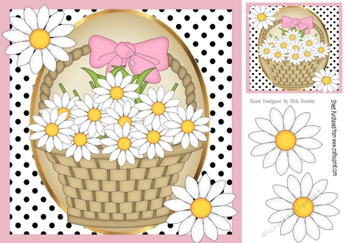 Pretty Basket of Daisies With Pink Bow 8x8