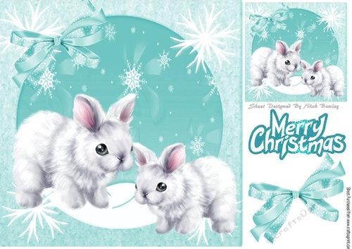 Lovely white snow rabbits and snowflakes 8x8
