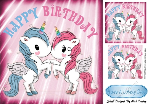 Cute blue and pink unicorns 8x8