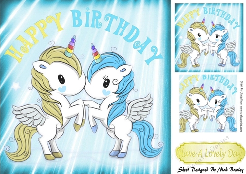 Cute turq and gold unicorns 8x8