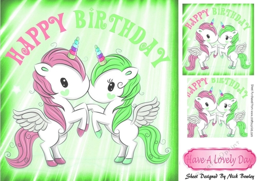 Cute pink and green unicorns 8x8