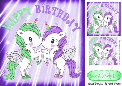 Cute green and purple unicorns 8x8