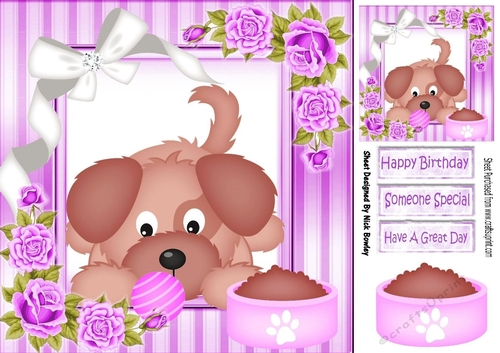 Cute puppy with lilac roses 8x8