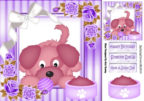 Cute puppy with purple roses 8x8