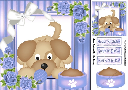 Cute puppy with blue roses 8x8