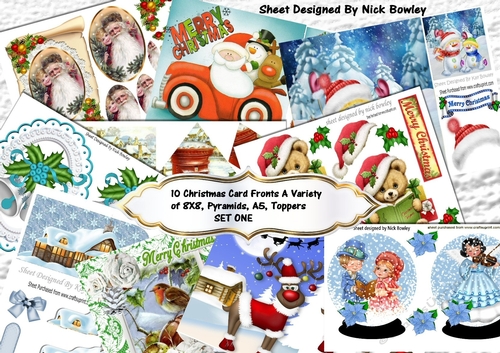 A lovely Variety of 10 christmas Card fronts bumper kit (set one)