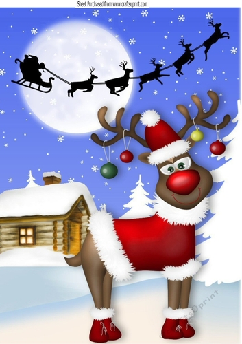 Lovely reindeer with santa in santa suit in snow scene A4