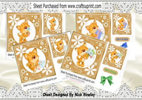 4 Cute Ginger Kittens with bows card fronts 7x7