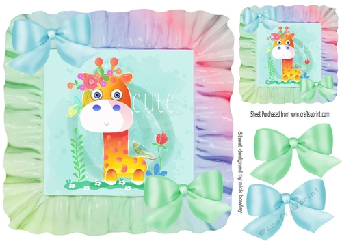 pretty water colour giraffe in rainbow frame 8x8