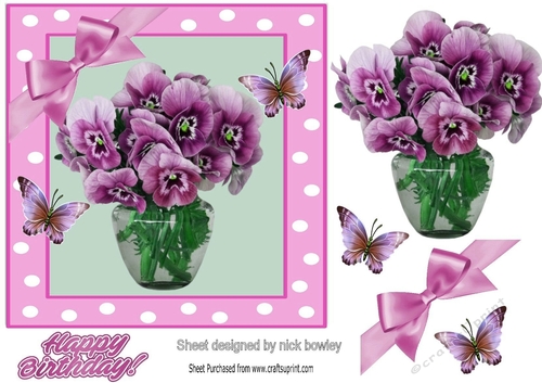 Pretty pink pansies in a vase in 7x7 polkadot frame