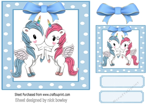 Cute unicorns in blue polkadot 7x7 frame