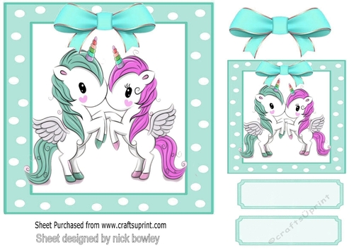 Cute unicorns in turq/pink polkadot 7x7 frame