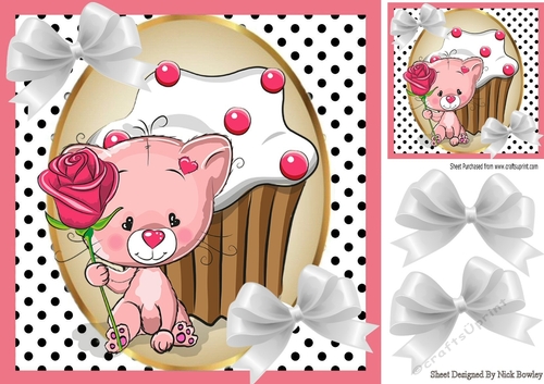 Cute kitten with rose in polkadot 8x8 frame