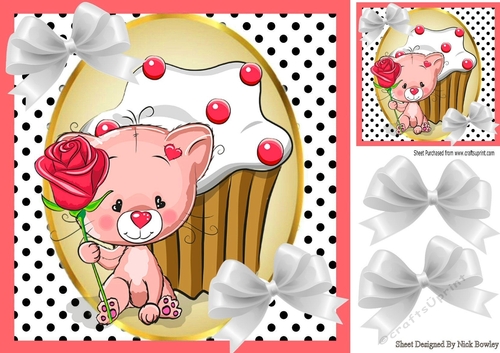 Cute kitten with rose pink in polkadot 8x8 frame