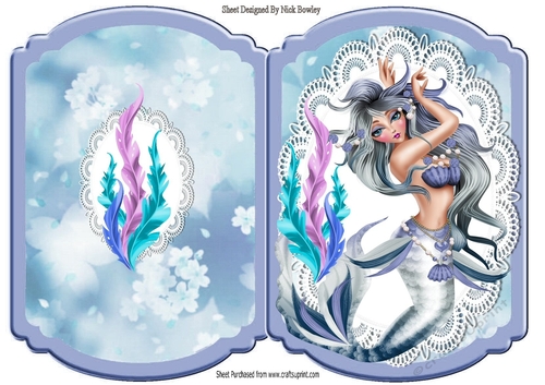Beautiful Mermaid on lace blue bracket card