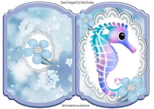 Beautiful pink/blue seahorse on lace blue bracket card