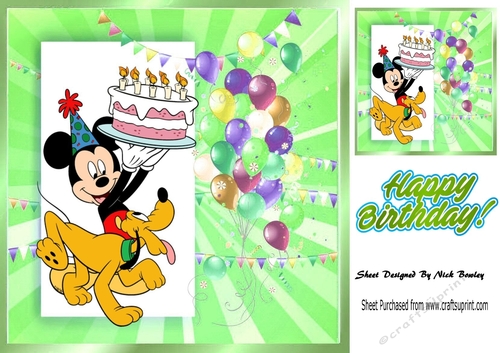Yummy Birthday cake all for me,  with mickey, dog and balloons 8x8