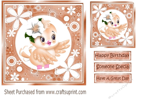 Sweet little bird in peach floral frame 7x7