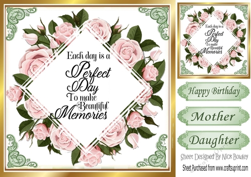 Pretty pink roses diamond frame with ornate corners 8x8