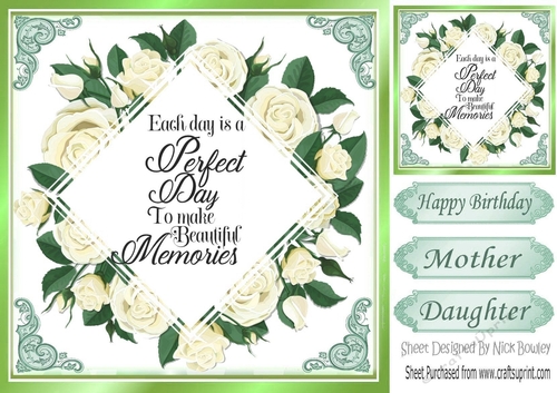 Pretty cream roses diamond frame with ornate corners 8x8