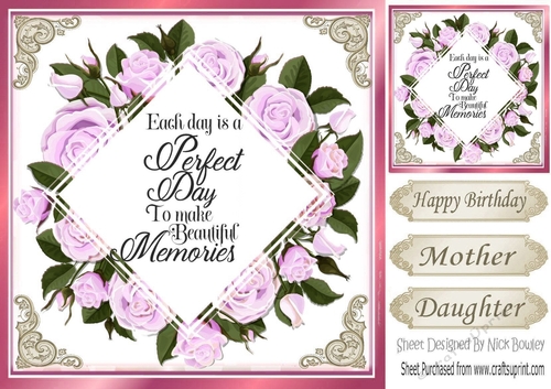 Pretty lilac roses diamond frame with ornate corners 8x8