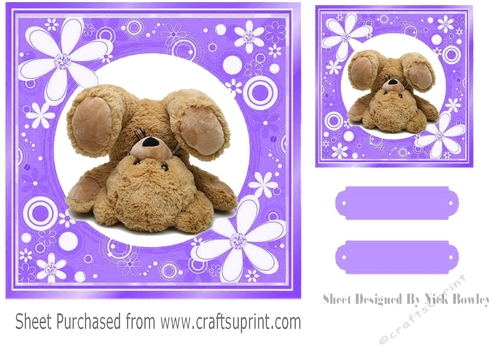 Purple floral frame with upside down bear 7x7