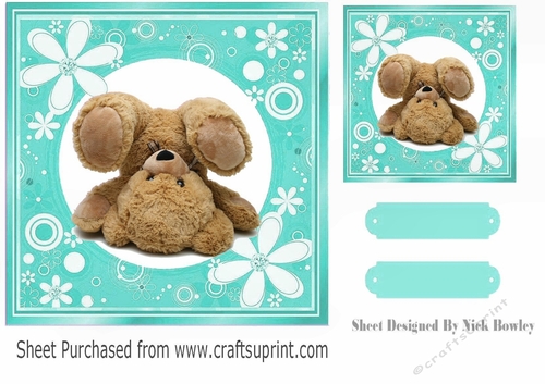 Turq floral frame with upside down bear 7x7