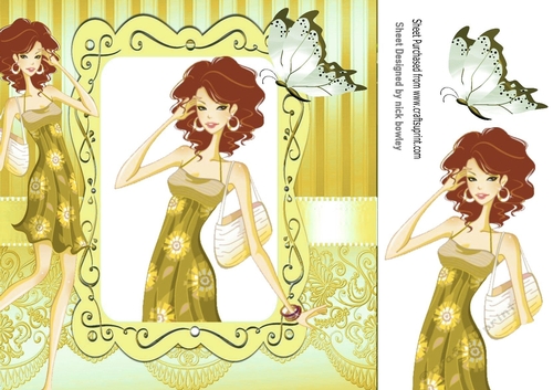 Lovely trendy girl in ornate gold frame with butterfly 8x8