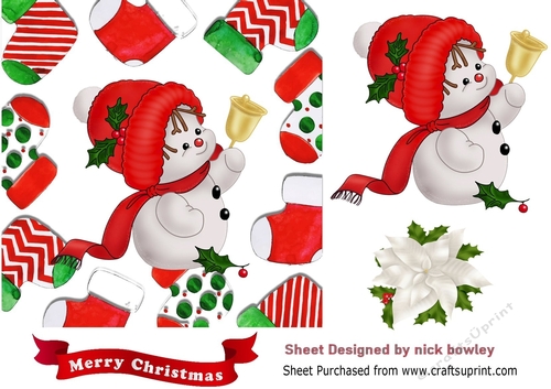 Cute little snowman with bell in christmas sock frames 7x7