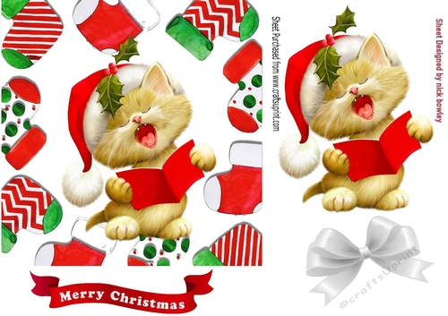 cute carol singing kitty in a christmas sock frame 7x7