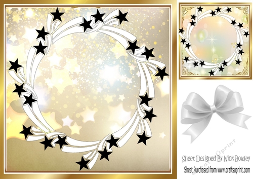 Pretty black stars in gold frame 8x8 card fronts