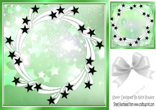 Pretty black stars in green frame 8x8 card fronts