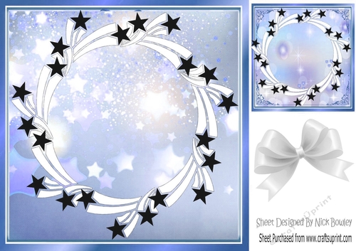 Pretty black stars in blue frame 8x8 card fronts