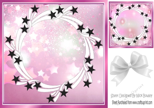 Pretty black stars in pink frame 8x8 card fronts