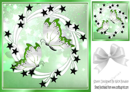 Pretty black stars in green frame 8x8 card fronts with butterflies