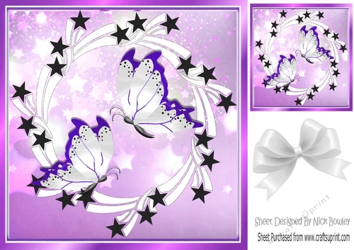 Pretty black stars in purple frame 8x8 card fronts with butterflies