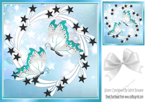 Pretty black stars in turq frame 8x8 card fronts with butterflies