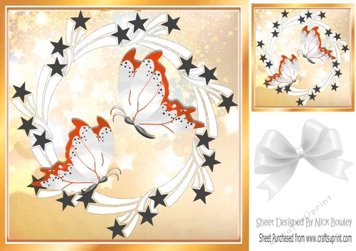 Pretty black stars in gold frame 8x8 card fronts with orange butterflies