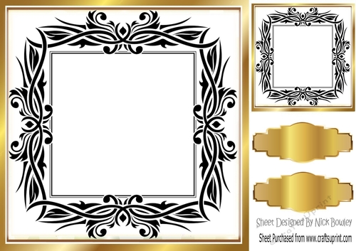 Lovely black ornate with gold frame 8x8 card front