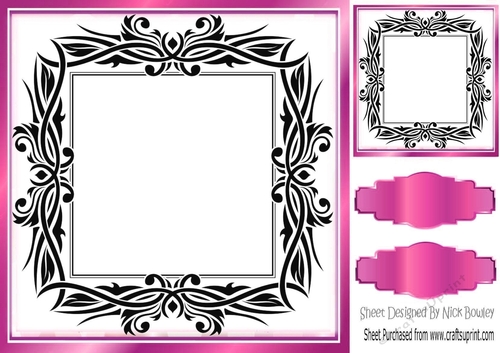 Lovely black ornate with pink frame 8x8 card front