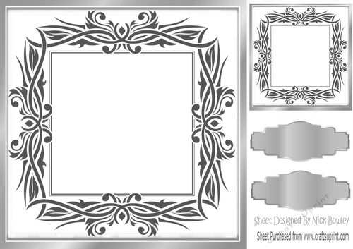 Lovely black ornate with silver frame 8x8 card front