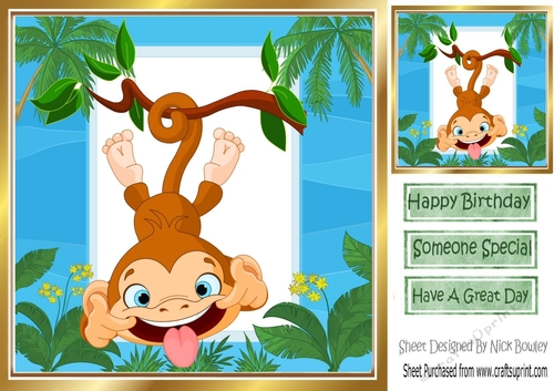 Cheeky Monkey in a jungle frame 8x8