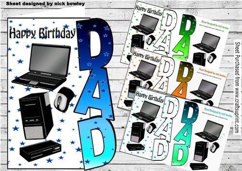  4 Over the edge, computers for DAD Birthday/ stars card/f mini kit