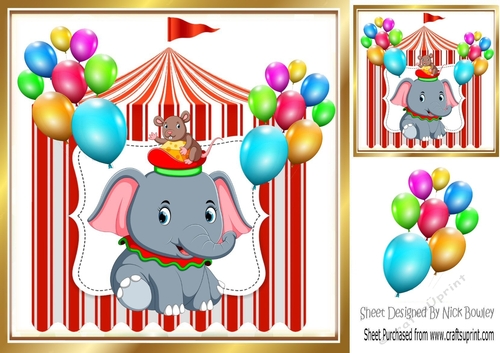 Circus elephant with little mouse in red tent 8x8