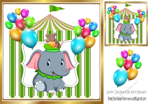 Circus elephant with little mouse in green tent 8x8