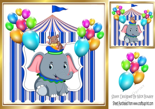 Circus elephant with little mouse in blue tent 8x8