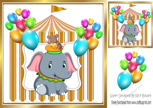 Circus elephant with little mouse in gld tent 8x8