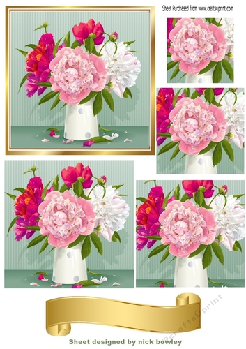 Pretty vase of pink peonies with  pyramids