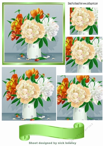 Pretty vase of peach peonies with  pyramids